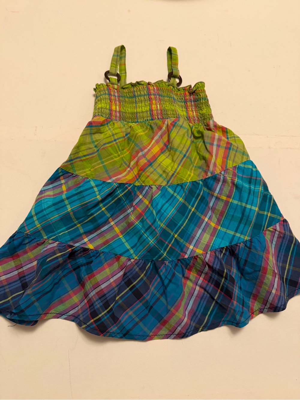 Vintage Colorful Plaid Tiered Sundress with Straps